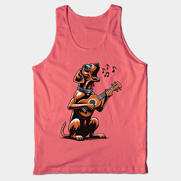 Dog Playing Guitar Singing Rhodesian Ridgeback Funny Tank Top by BraaiNinja